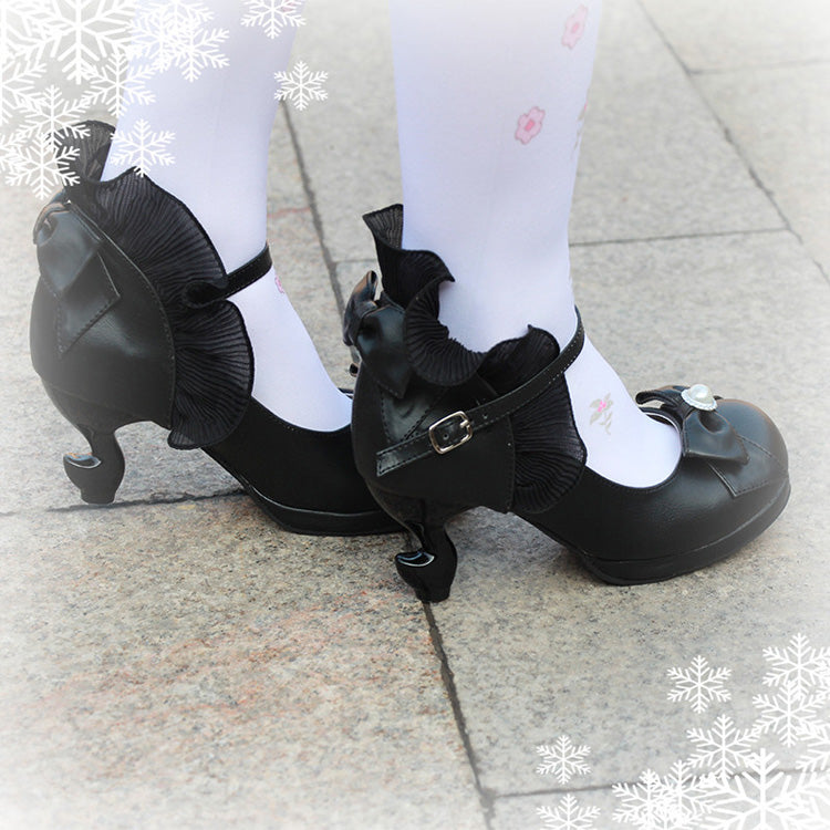 Ribbon-Strap Ruffle PU Girly Lolita Pumps - Multiple Shades