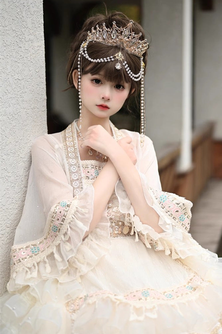 Apricot Princess Lolita Chiffon Skirt Set with Multi-Layer Ruffles and Bowknot Accents