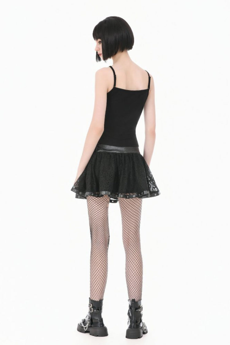 Gothic Mini Skirt with Chain Eyelet Buckled Straps Lace