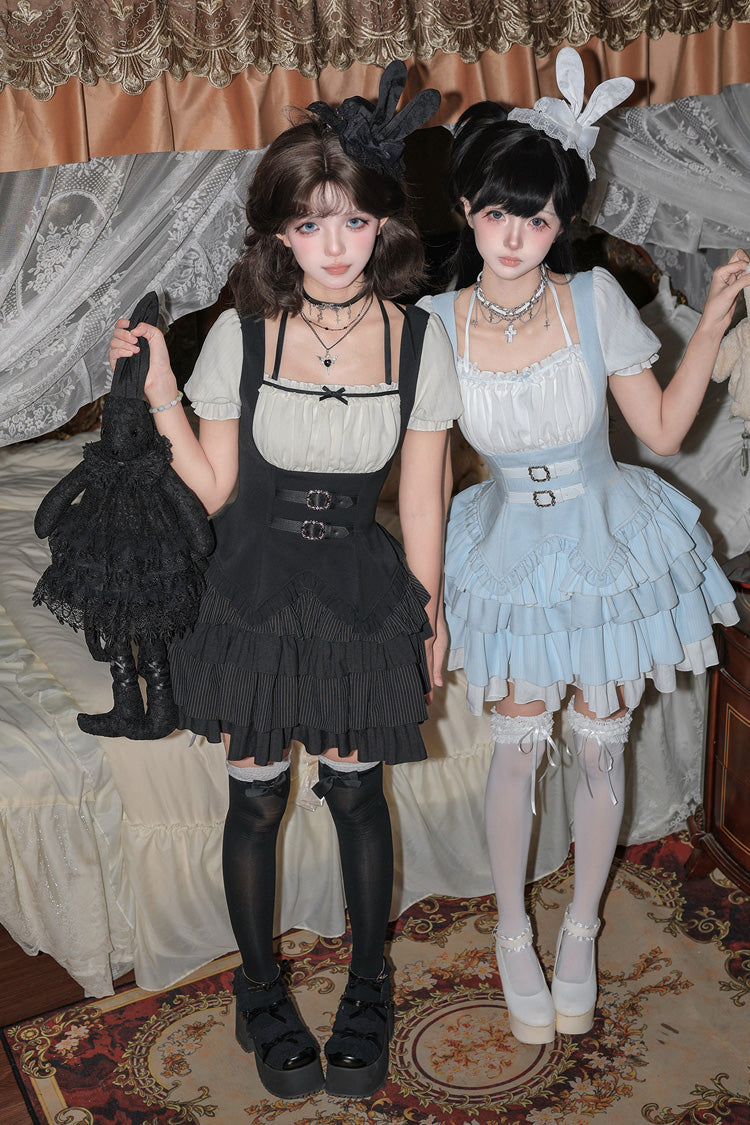 Silent Summer Classic Cool Lolita Dress Set with Halterneck and Ruffles