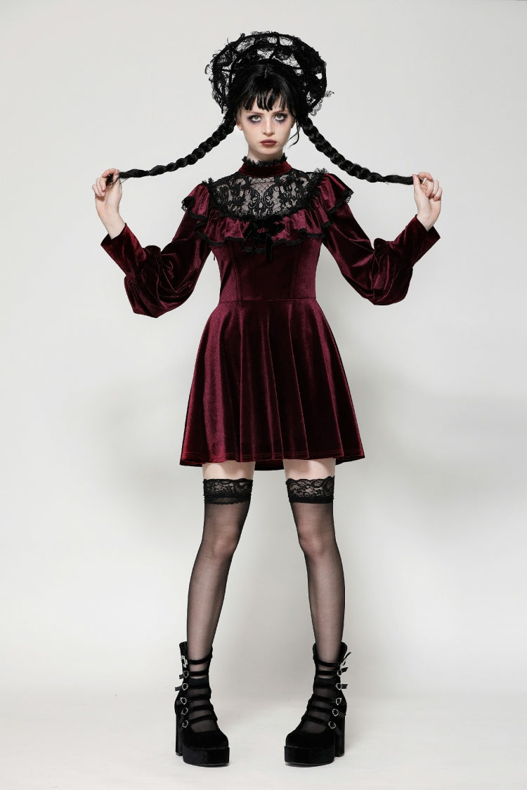 Scarlet Crochet Velvet Gothic Graduation Gown