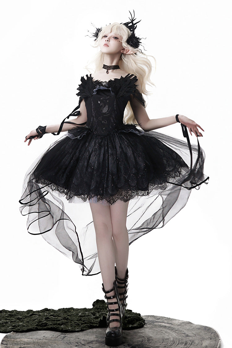 Black Black Swan's Prayer Sleeveless Ruffled Bow Gothic Ballet JSK Dress