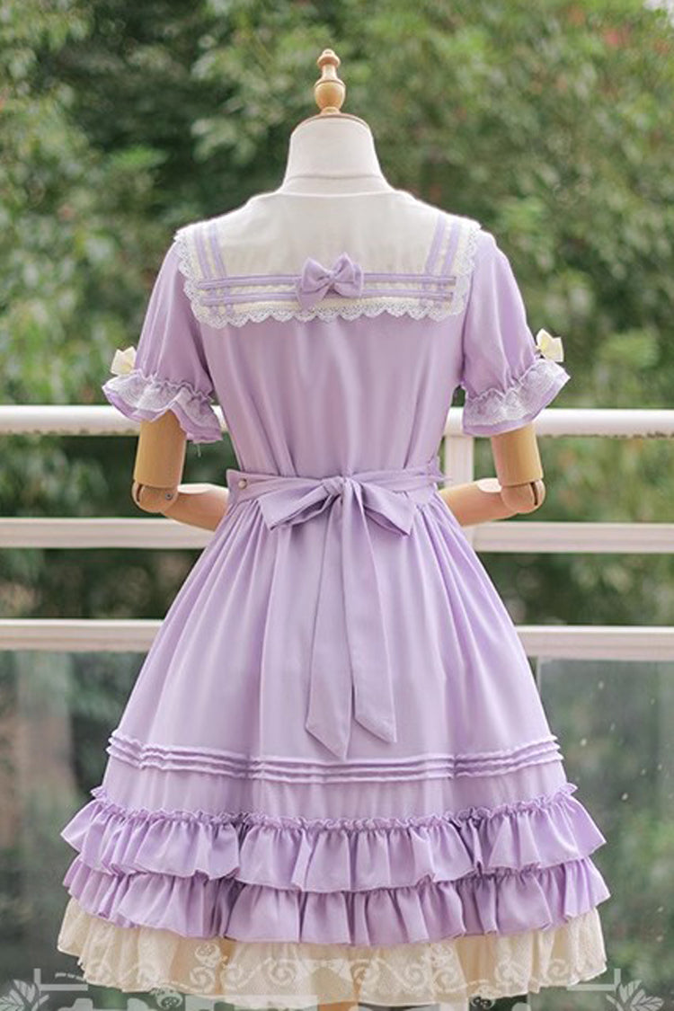 Navy-Inspired Sweet Lolita Dress with Short Sleeves and Bow in 4 Colorways