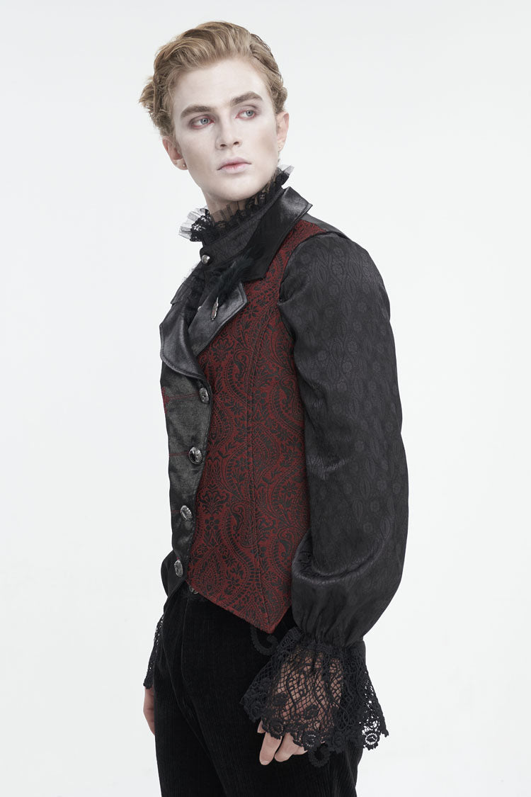 Noir & Red Feathered Embossed Victorian Waistcoat