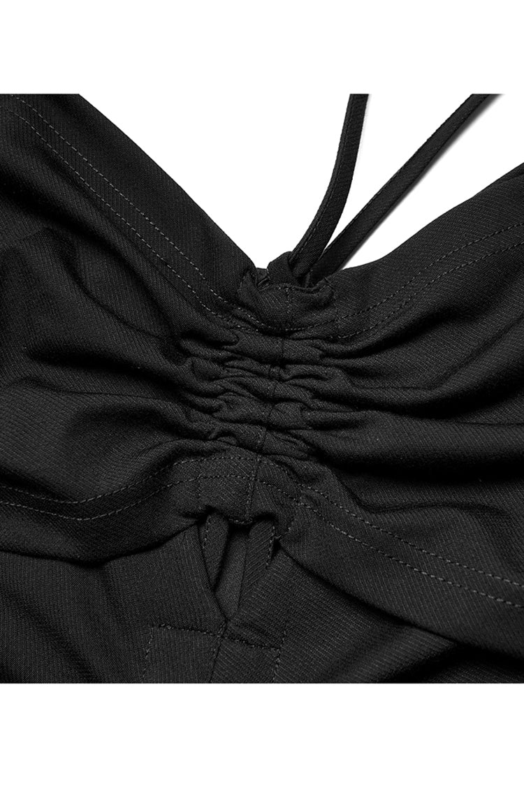 Black Knit Hollow Drawstring Bodycon Halter Punk Dress