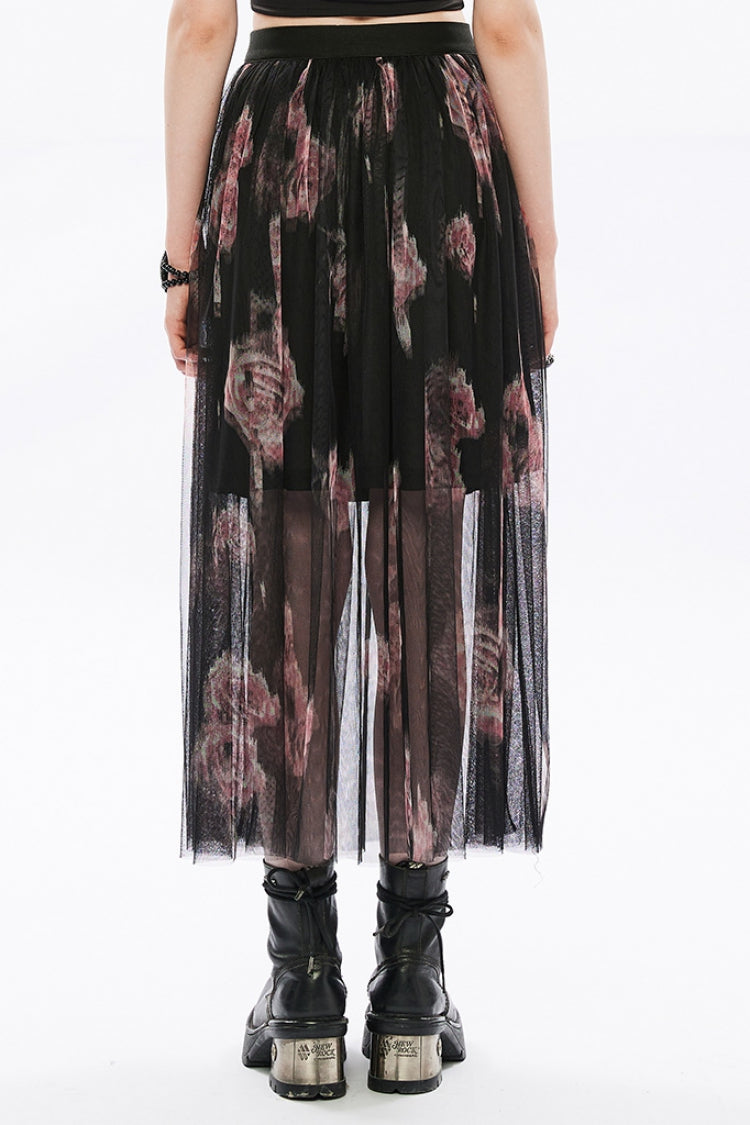 Gothic Sheer Skirt - Rose Embroidery, Lace Stitch, 2 Colors