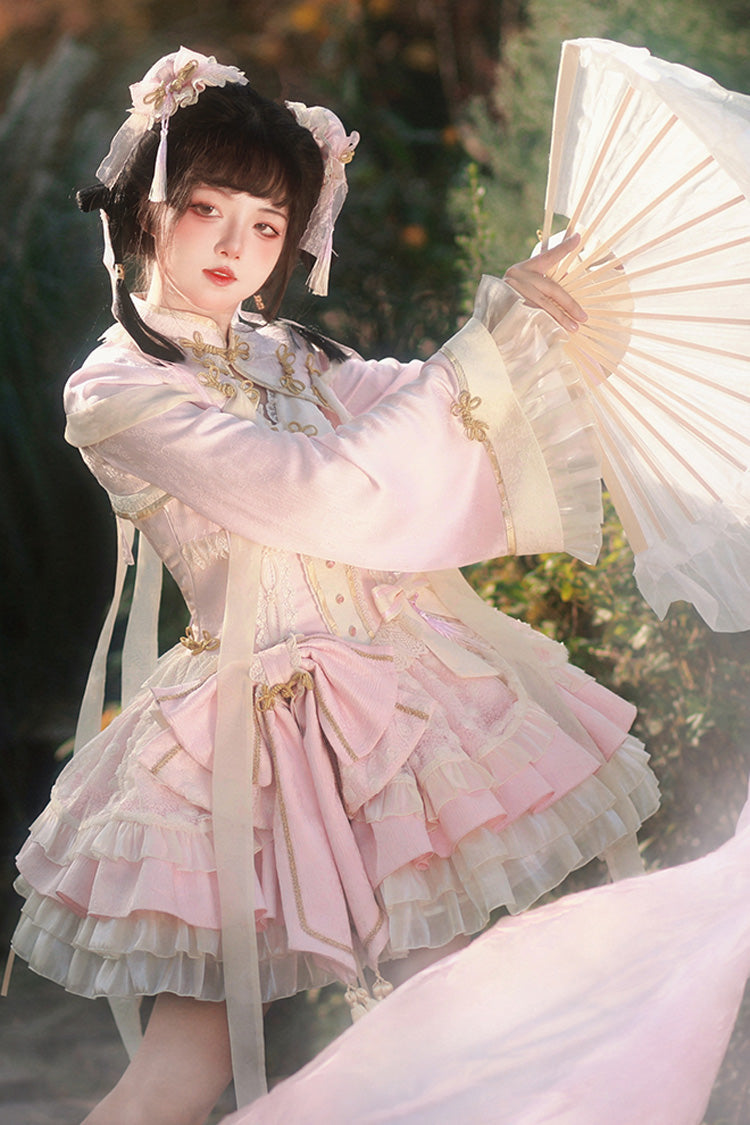 Blush White Pear Fantasy Multi-Layer Ruffle Lace Sweet Oriental Princess Jumper Dress