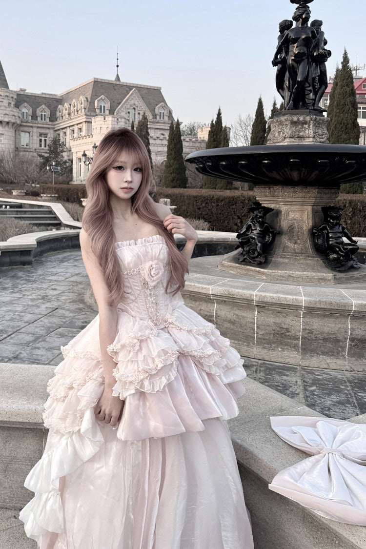 Boat-Neck Ruffled Bow Princess Dress