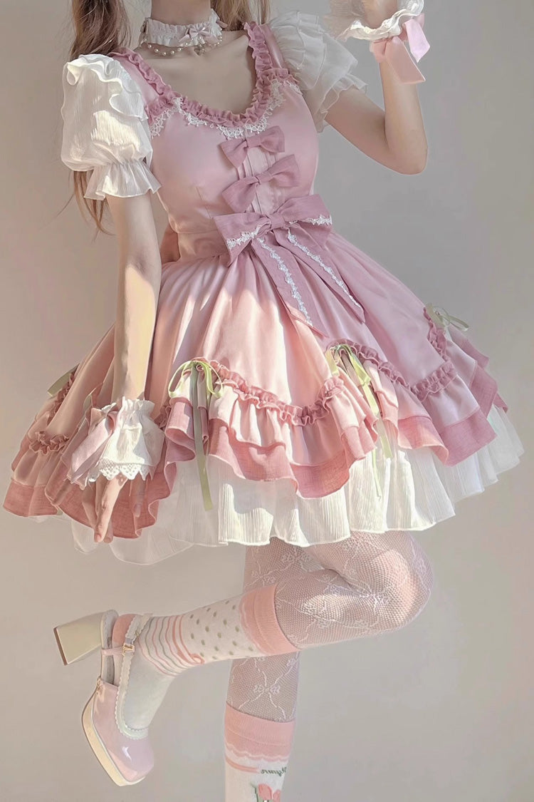 Blush & White Short-Sleeve Ruffled Bow Princess Sweet Lolita OP Gown