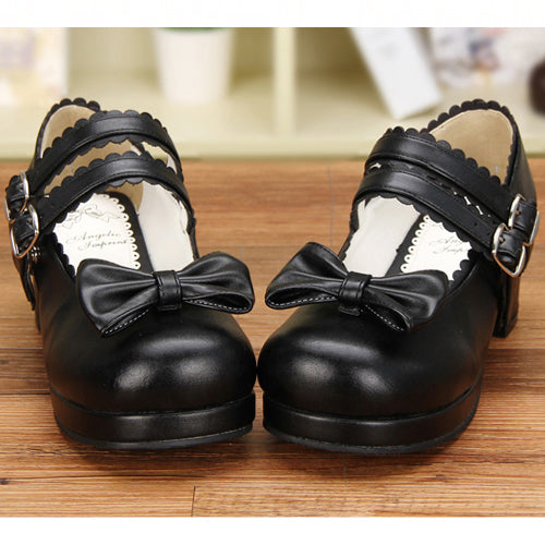 Sweet Lolita Shoes with Double Buckle and Bowknot