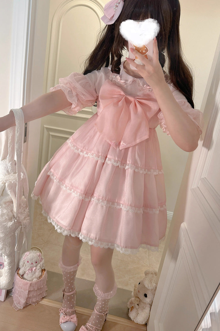 Pearl-Trimmed High-Waist Bow JSK Dress for Sweet Lolita - Multicolor