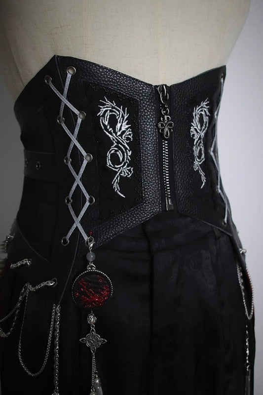 Zipper Lace-Up Classic Waistband in Black