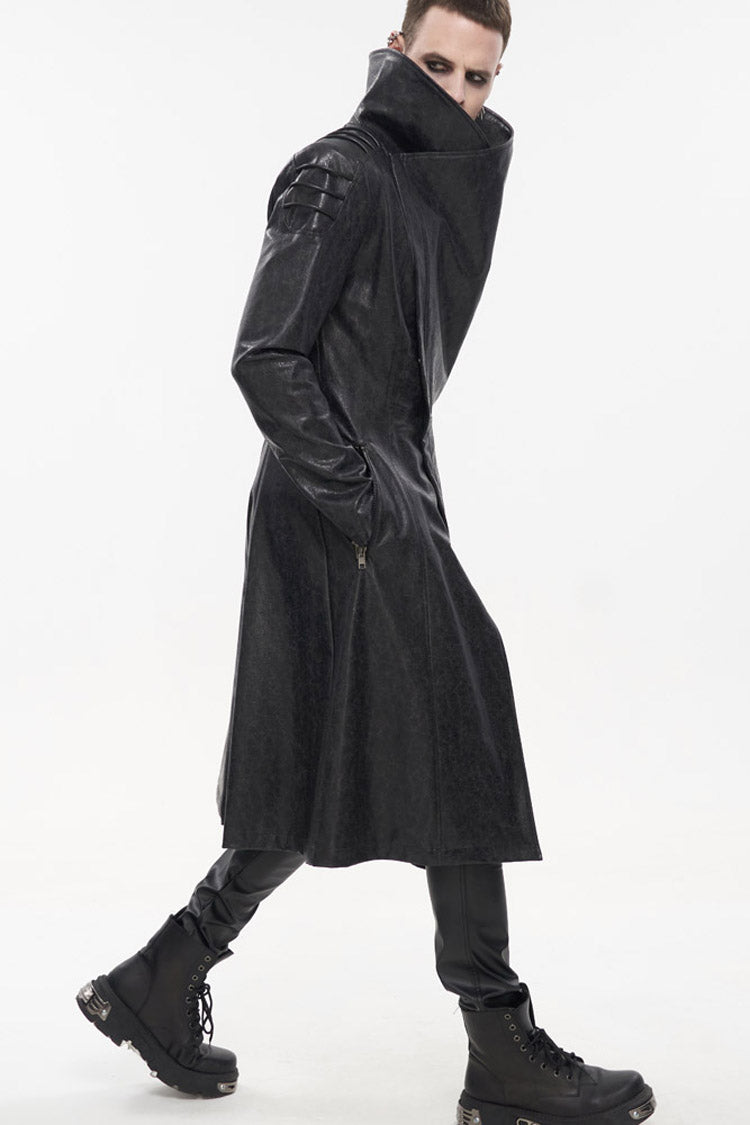 Slim Men's Long Coat with Oversized Collar, Thick Rope, Punk Style