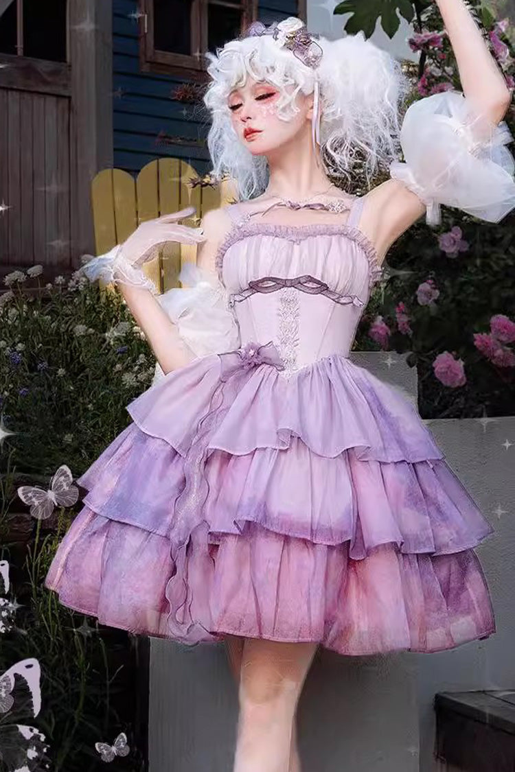 Purple Gradient Oil Painting JSK with Triple Ruffles