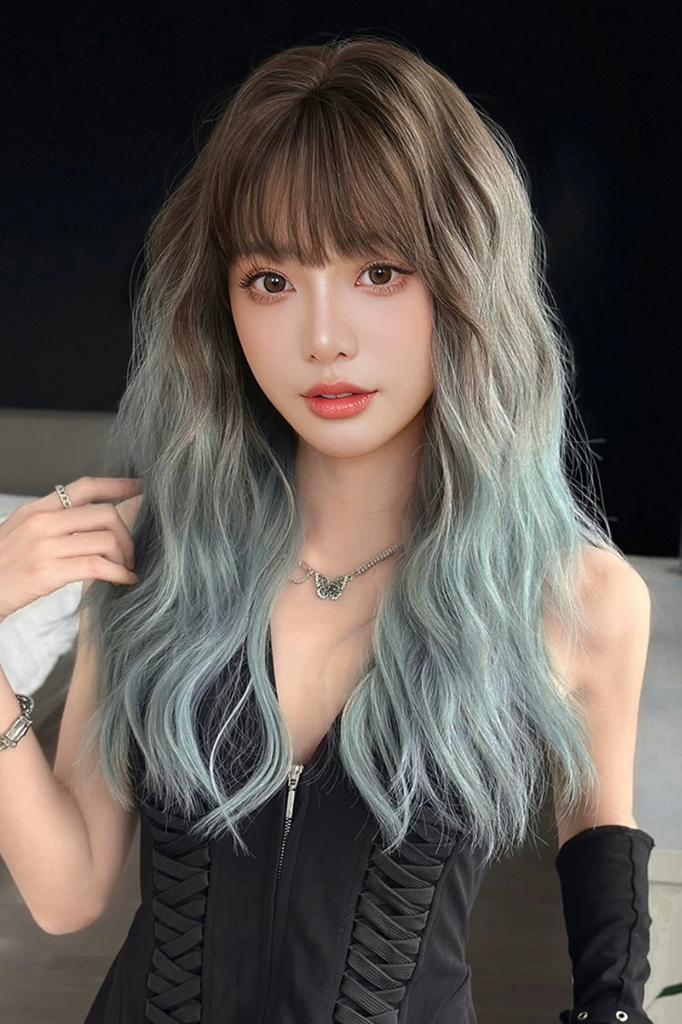 Cocoa to Mint Blue Ombre Fluffy Curly Sweet Lolita Full Wig
