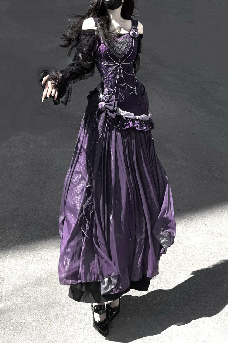 Violet Madame Butterfly Ruffled Bow Lace Elegant Gorgeous JSK