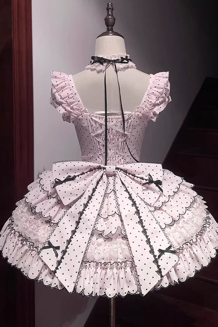 Pink Sleeveless Polka-Dot Multi-Layer Ruffle Bow Sweet Princess JSK Dress