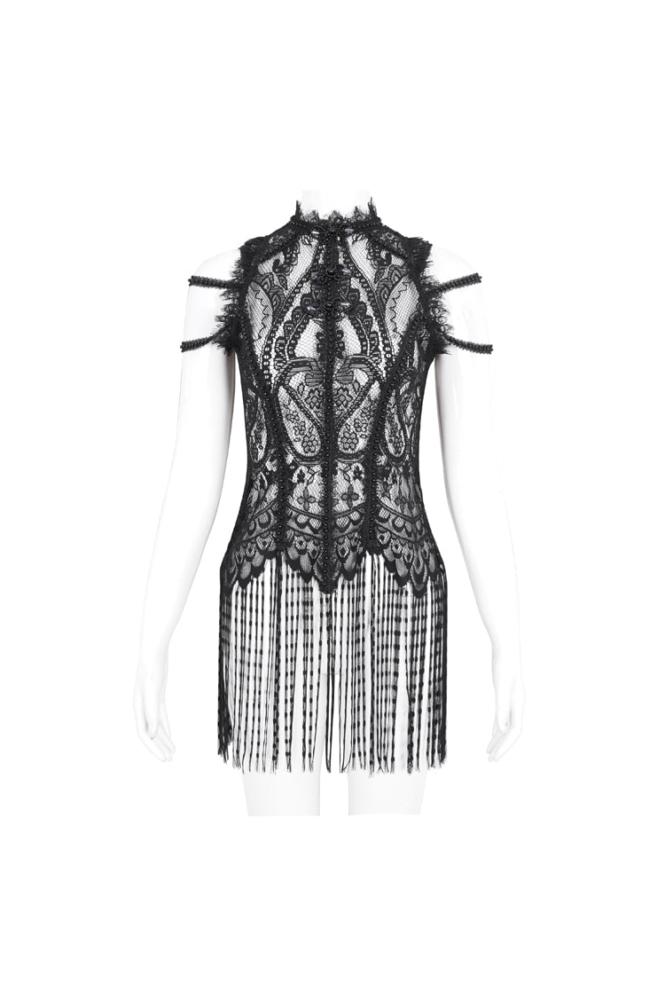 Onyx Crewneck Embroidered Lace Gothic Tee for Women