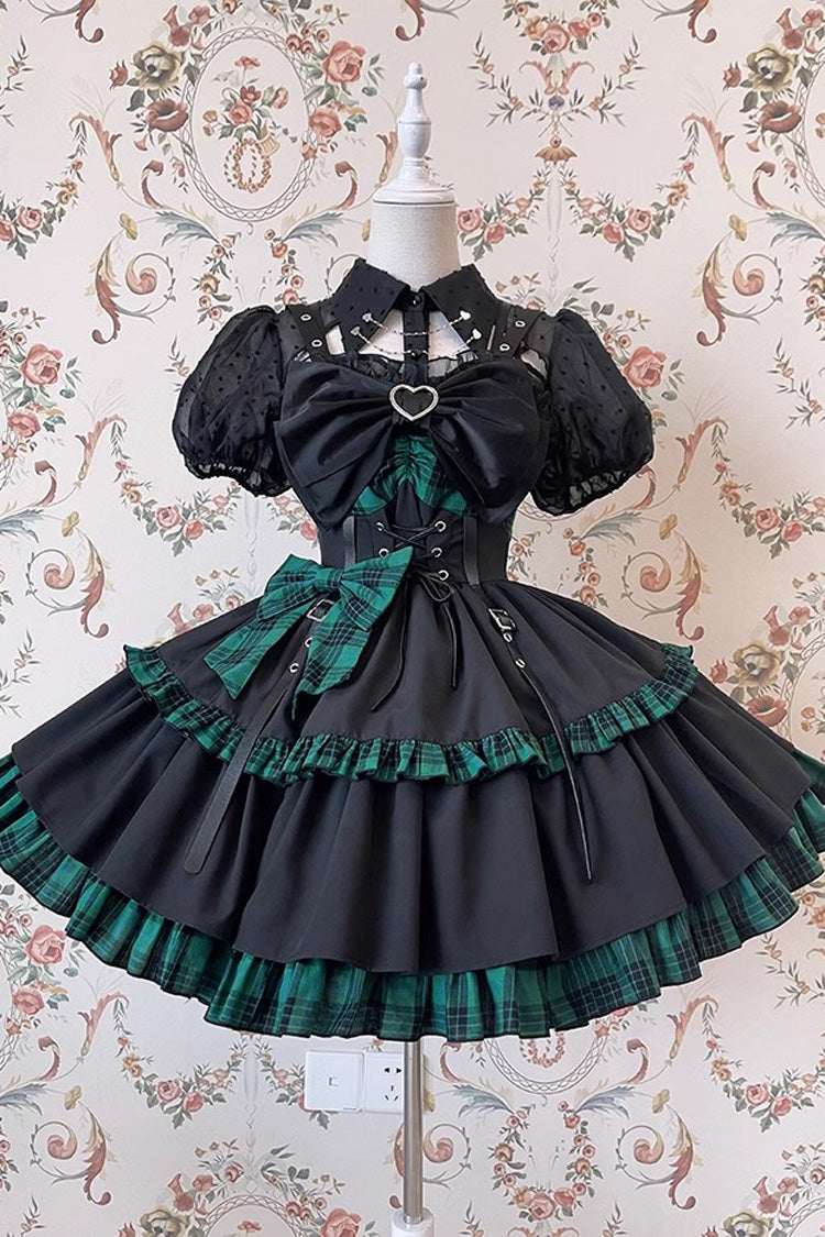 Multi-Layer Ruffle Bowknot Sleeveless JSK Dress - Gothic