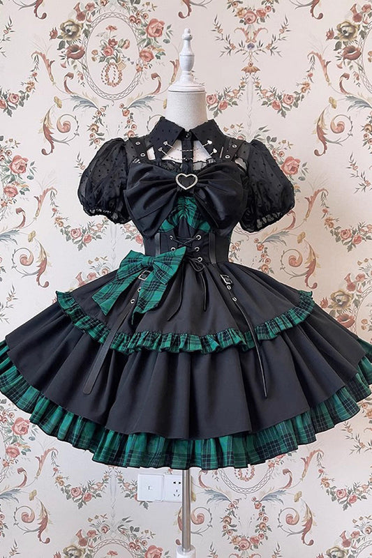 Multi-Layer Ruffle Bowknot Sleeveless JSK Dress - Gothic