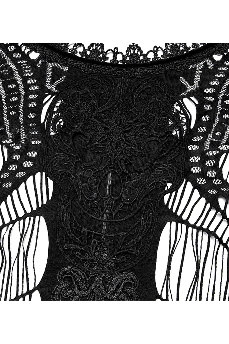 Openwork Lace Embroidery Hem Fringed Gothic Shawl