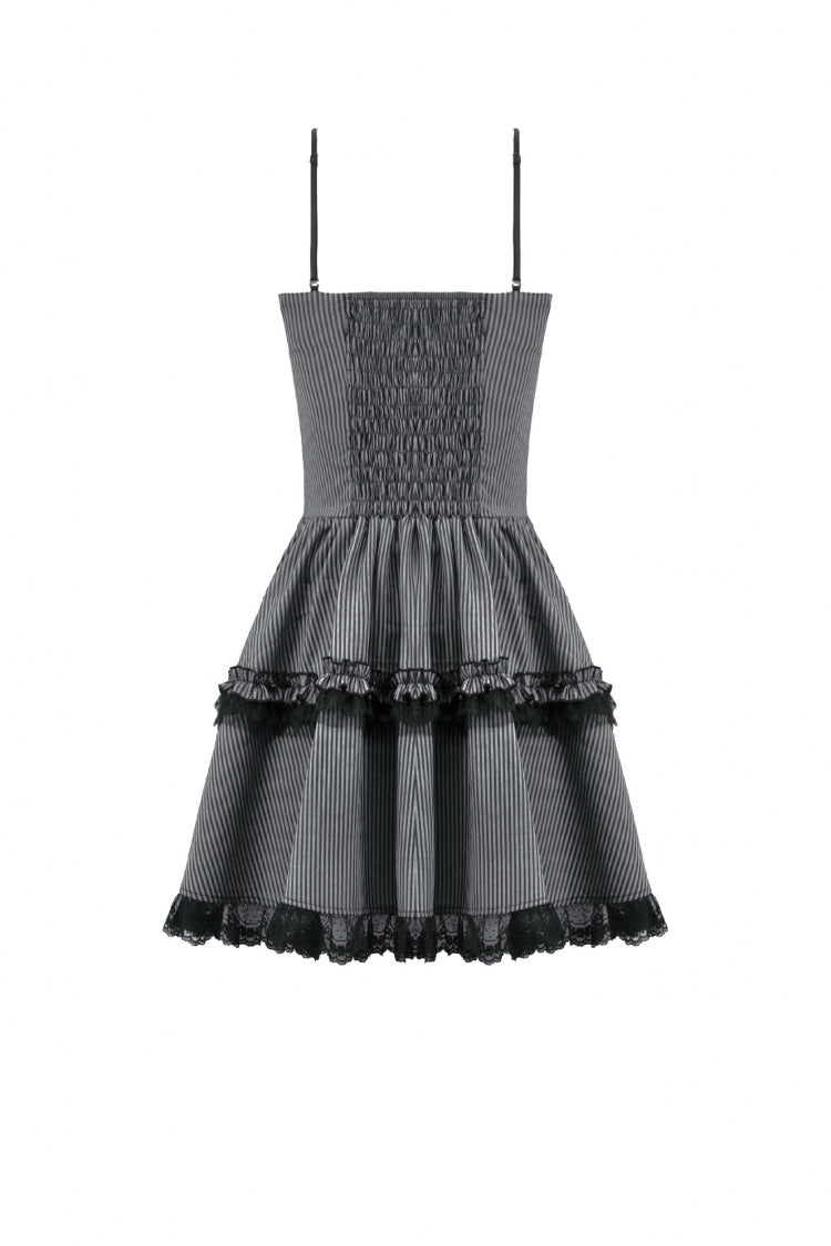 Ruffled Pinstripe Sleeveless Mini Slip Dress - Gothic