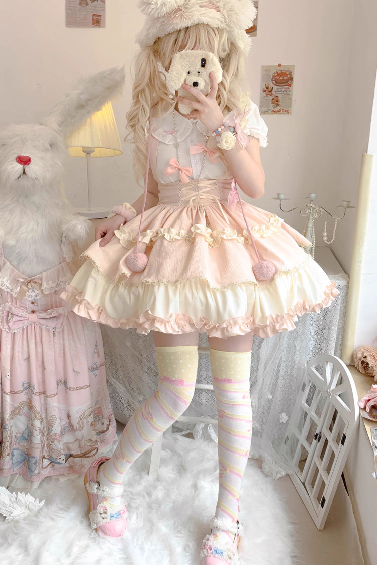 Strappy Doll Collar Ruffle Sweet Tiered Skirt in 7 Colors