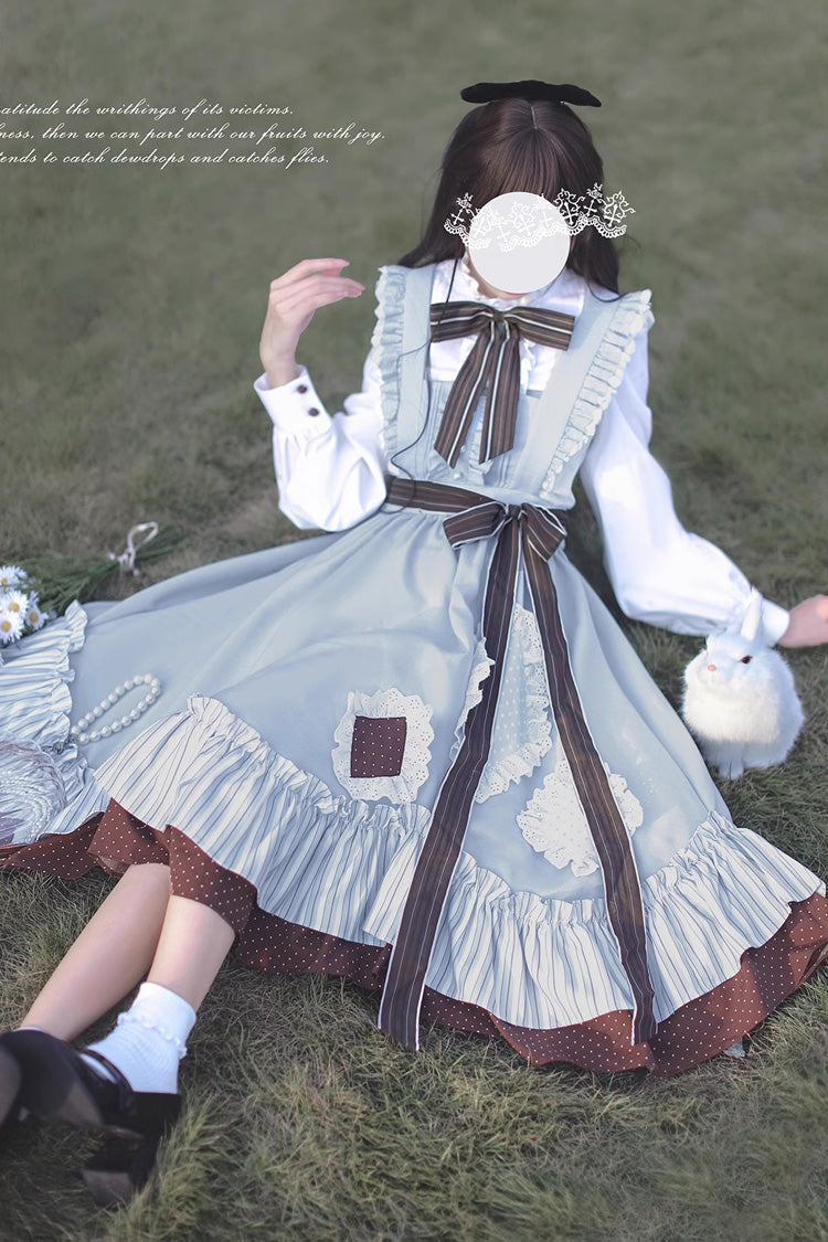 Blue Brown Bow Sweet College Style Jsk - Magic Vocal Club