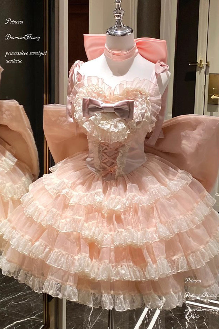 Pink Multi Layer Bow Lace Sweet Princess Jsk