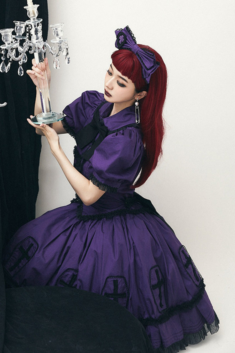 Grape Halloween Cross Puff-Sleeve Two-Piece Gothic Outfit