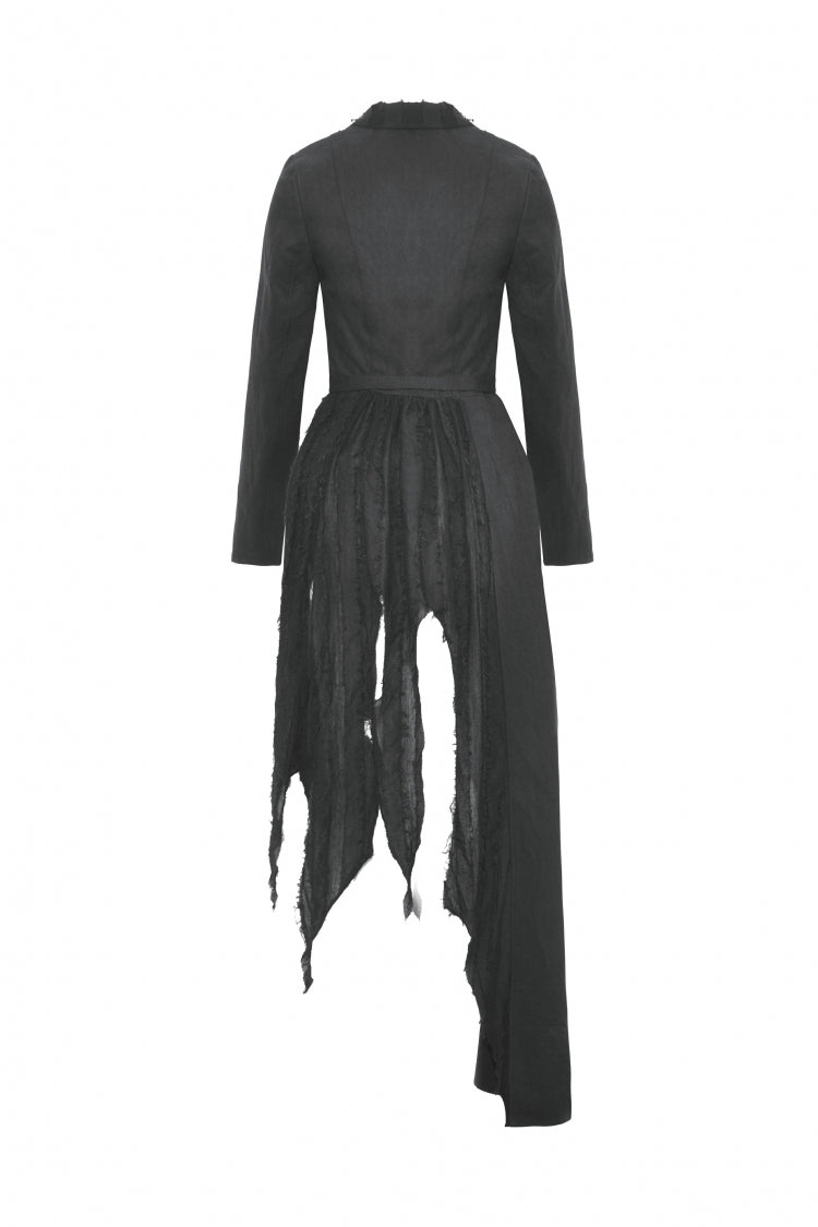 Peak Lapel Distressed Gothic Punk Coat with Belt