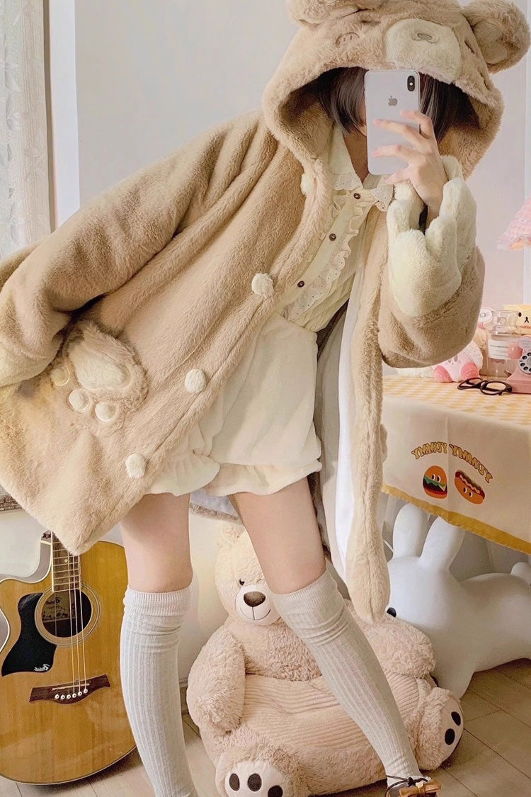 Plush Thickened Sleepy Bear Sweet Lolita Coat with Hood
