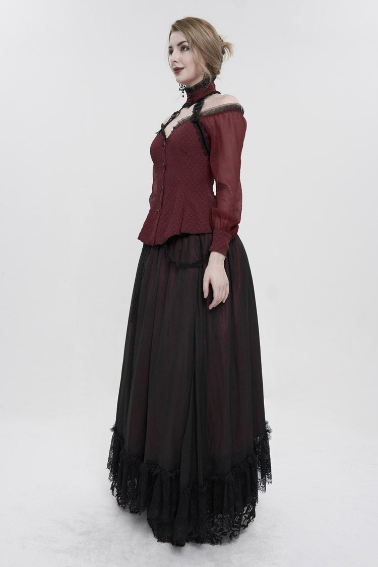Scarlet Lace Trim Panel Adjustable Back Gothic Shirt