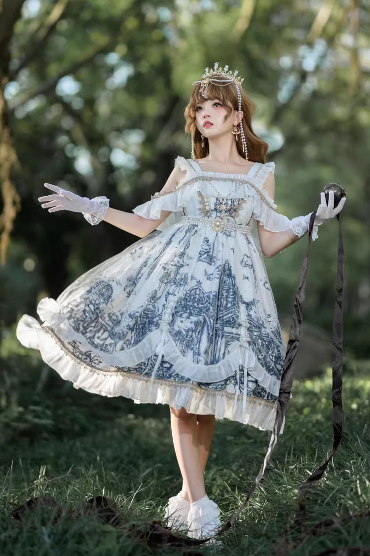 Ivory Gothic Princess JSK with Printed Bowknots - Castle Feast