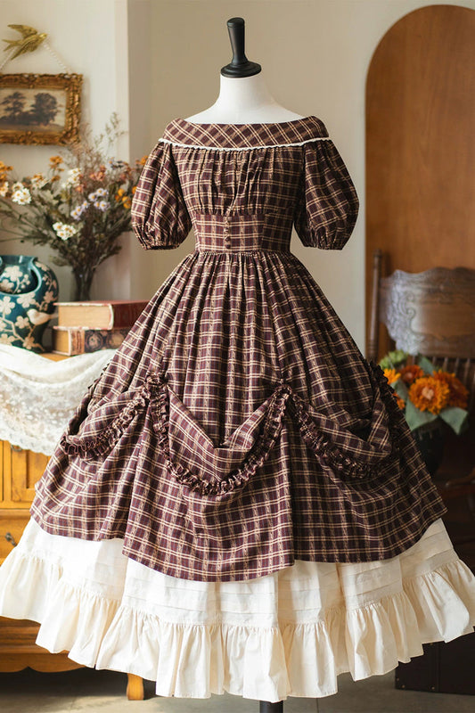 Crimson Forest Picnic Boatneck Tee-Frill Hem Vintage Elegant Lolita Gown