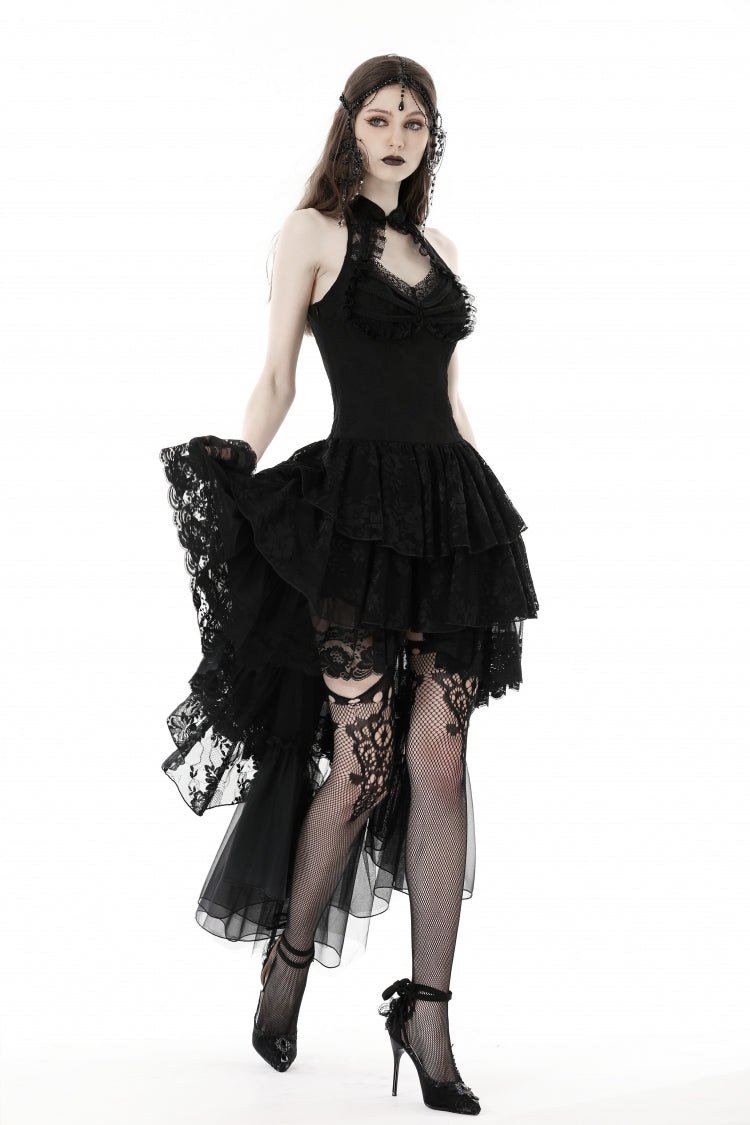 Off Shoulder Halterneck Lace Irregular High Low Multi-Layered Gothic Dress