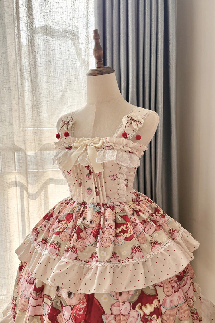 Sleeveless Double-Layered Print Ruffle Sweet Princess Lolita Jsk Ivory