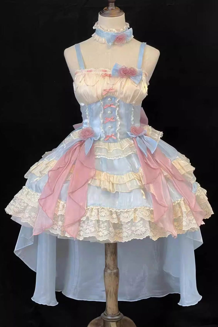 Heartbeat Blue Multi-Layered Ruffle Bowknot Lace Sweet Princess JSK Dress