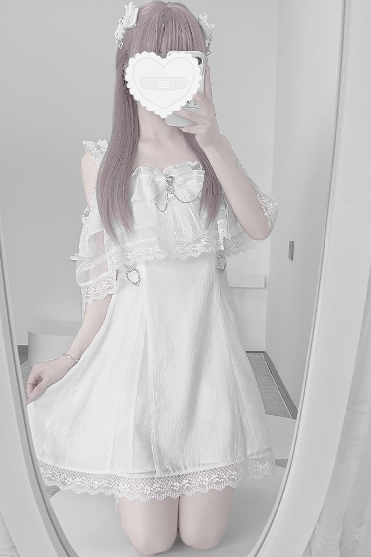 Ivory Pear Moon Ruffle Bow Lace Jirai Kei Japanese Dress