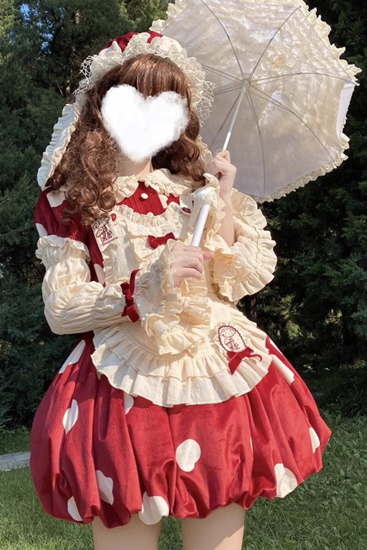 Red Mushrooms Print Short Sleeves Bow Sweet Lolita Jsk Dress