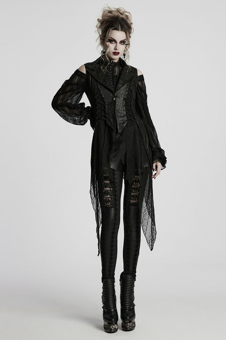 Nocturnal Lace-Up Mesh Sleeveless Gothic Waistcoat with V-Neck
