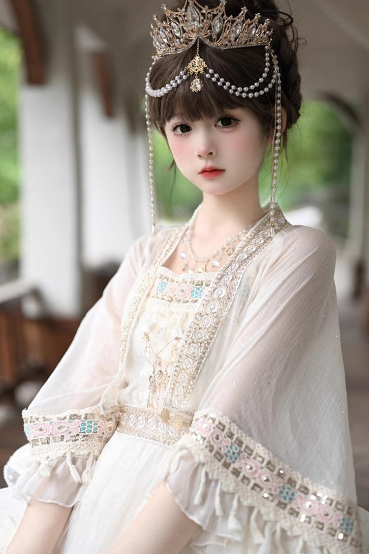 Apricot Princess Lolita Chiffon Skirt Set with Multi-Layer Ruffles and Bowknot Accents