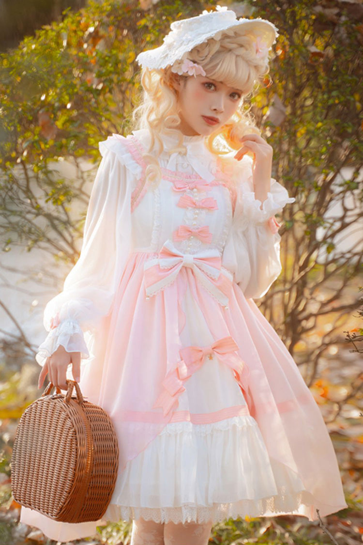Blush Sleeveless Ruffle Cardigan Bow Lace Sweet Plus JSK Dress