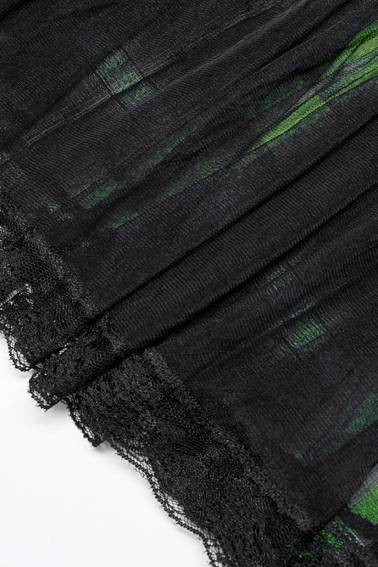 Steampunk Pleated Skirt with Ruffle and Lace