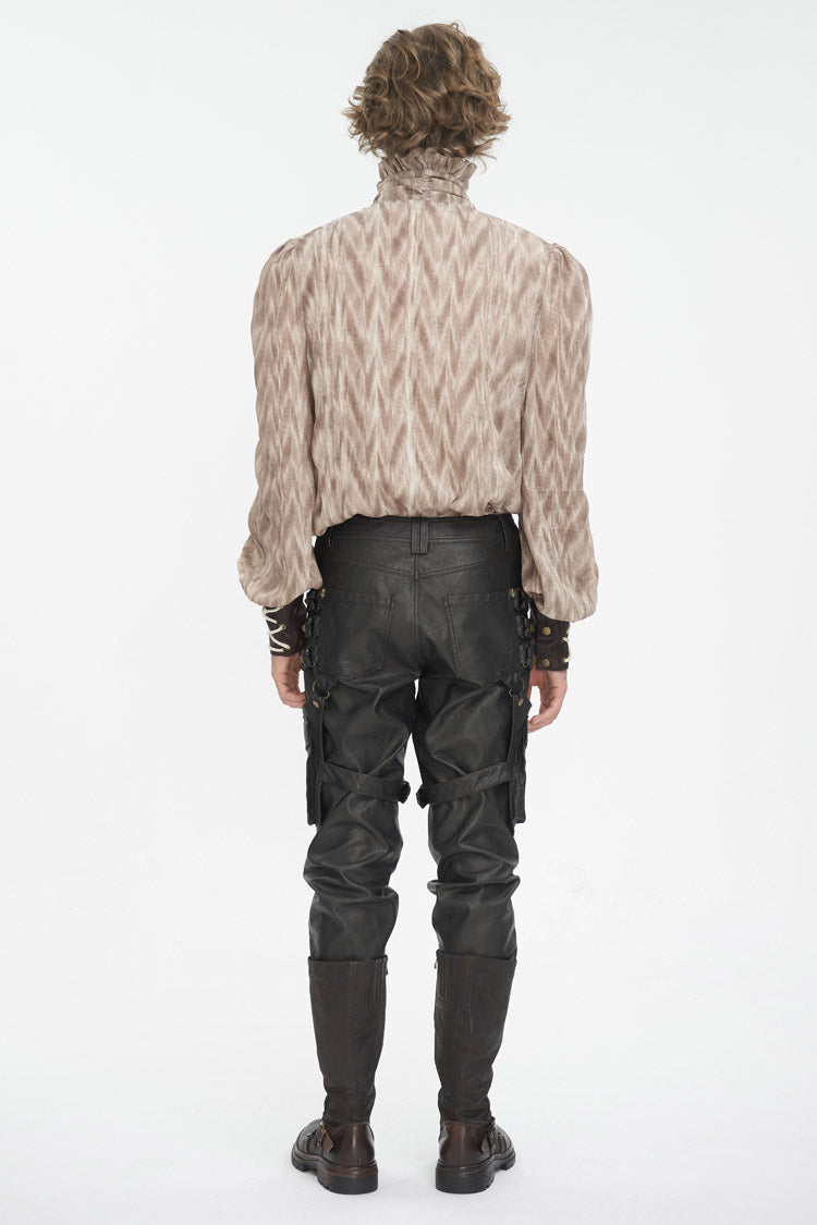 Cocoa Ruffled Stand Collar Lace-Up Gothic Blouse for Men