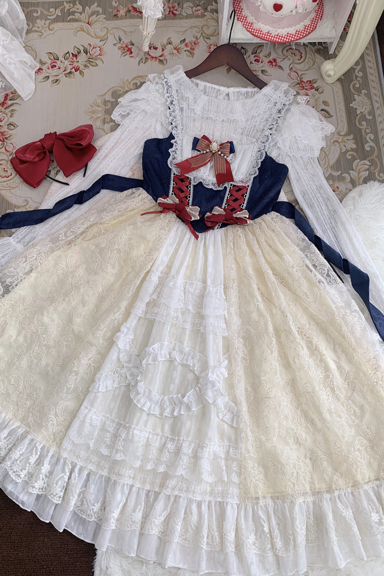 Snow White Ruffle Bow Lace Sweet Lolita JSK Dress, Two Versions