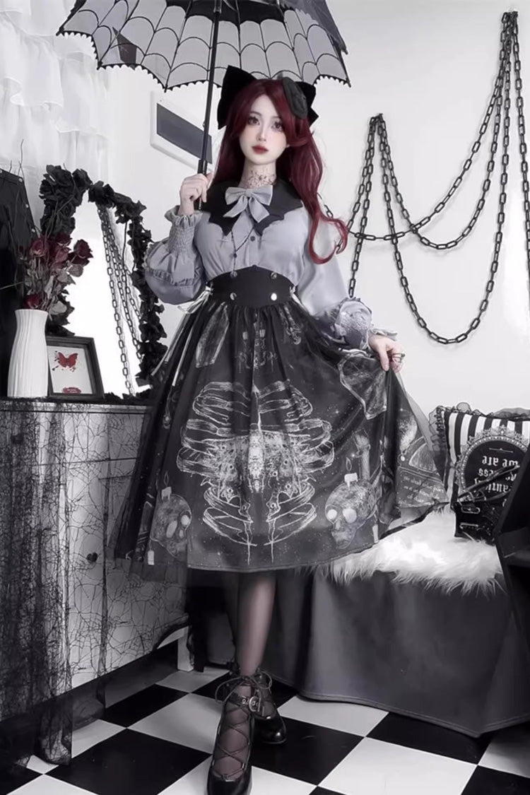 Black Printed Gothic Punk Skirt Set - Halloween Elegant Lolita