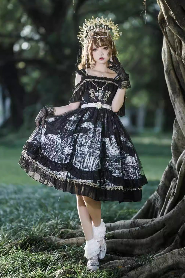 Ruffled Bow Gothic Princess JSK in Black