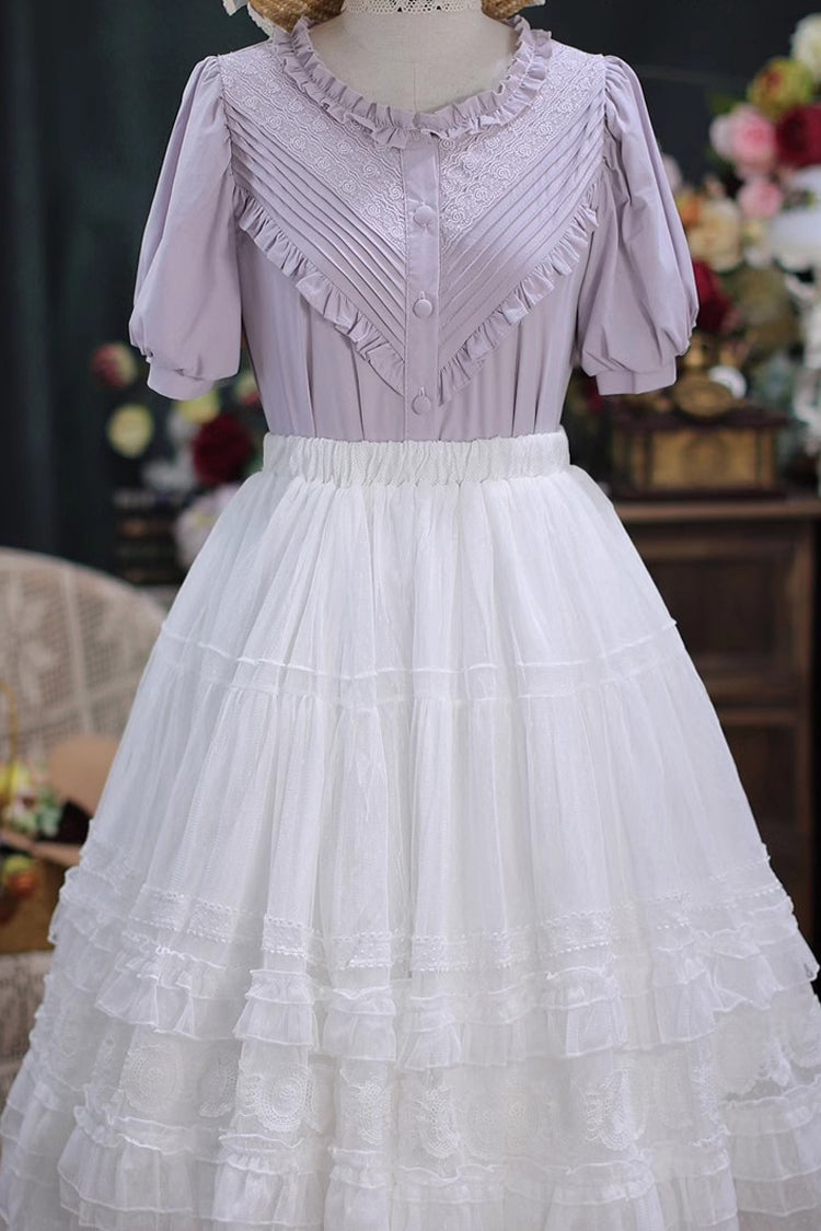 Sweet Lolita Blouse with Lace Collar, Short Sleeves, Waves