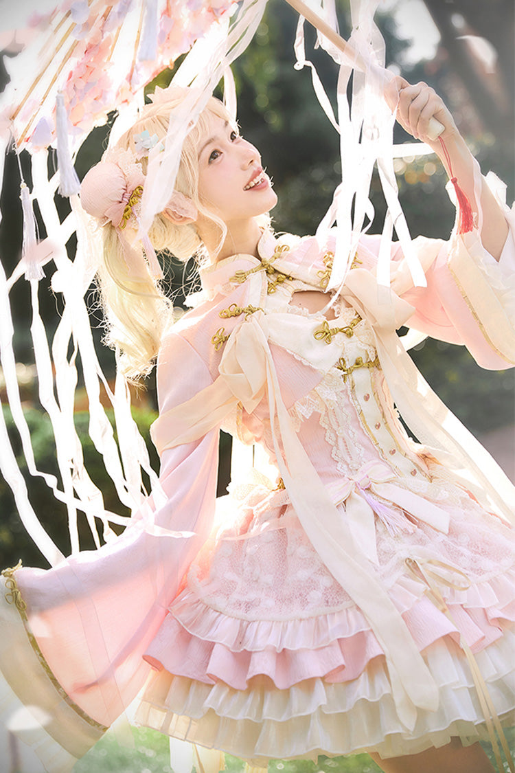 Blush White Pear Fantasy Multi-Layer Ruffle Lace Sweet Oriental Princess Jumper Dress